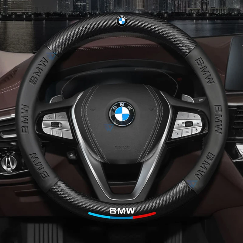 For BMW M E46 E90 E60 F30 E39 F10 F20 E87 E36 F20 F30 E92 1 2 3 5 6 7 Series X1 X3 X5 X7 Carbon Fiber Car Steering Wheel Cover