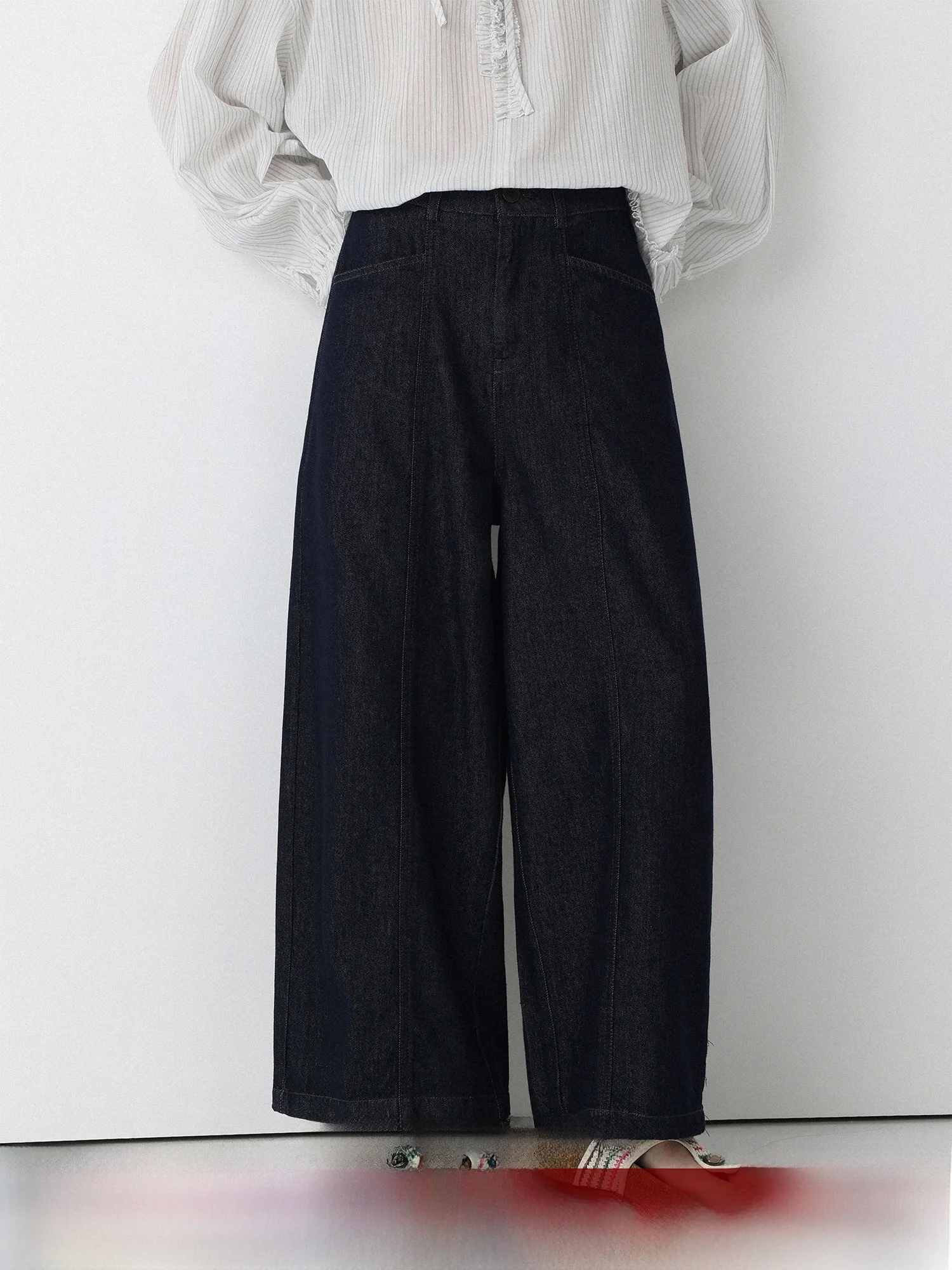 

Low-Calorie Fade-Resistant High-Waist Straight-Leg Jeans Casual Wide-Leg Nine-Piece Denim Pants for Women Spring Season