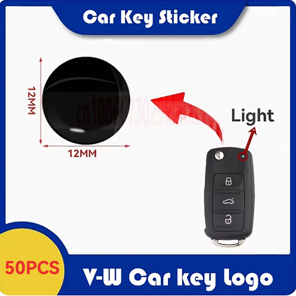 50pcs/Lot 12mm Round Crystal Drop Logo Emblem Sticker for Remote Car Key For Volkswagen for VW Caddy Beetle Bora Golf Polo