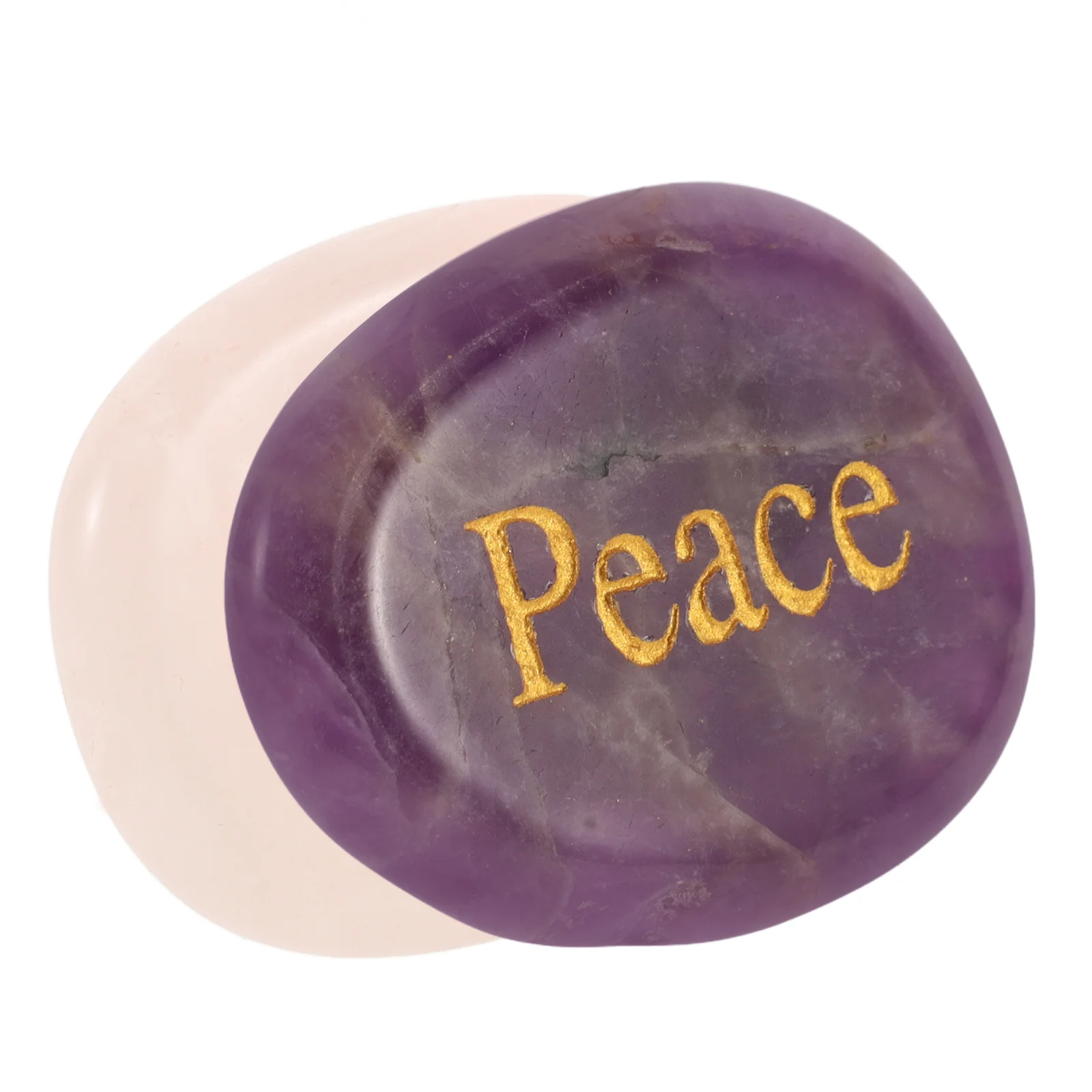 

Natural Crystal Agate with Engraved Peace Word Healing Palm Stone for Anxiety Relief Real Worry Rock for Men Women