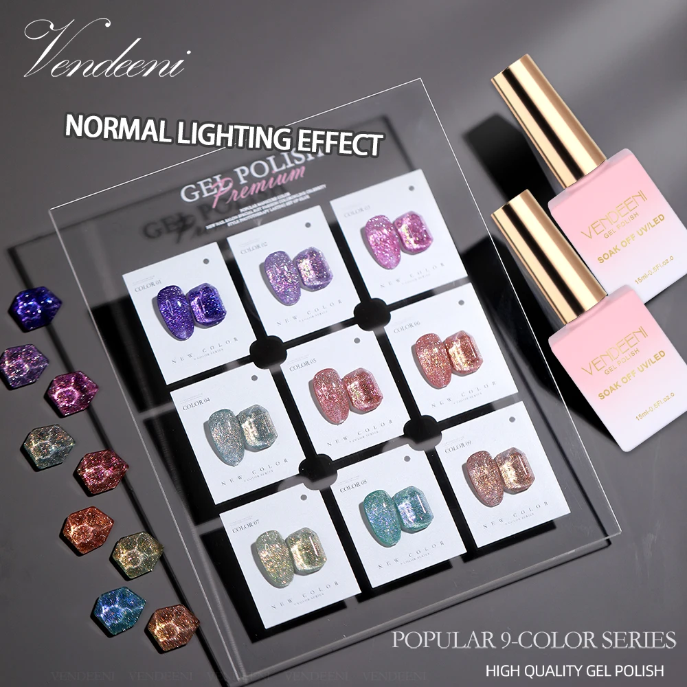 Vendeeni 9 Color Glitter Chips Diamond Gel Nail Polish Sparkling Nail Art Gel Varnish With Reflective Effect UV Nail Gel Lacquer