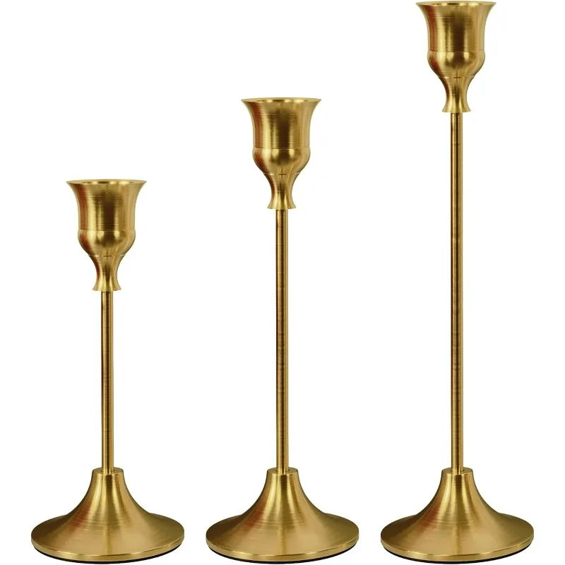 3PCS Vintage Candlestick Elegant Metal and Aluminum Tabletop Candle Holders for Wedding Anniversary, Home and Hotel Decoration
