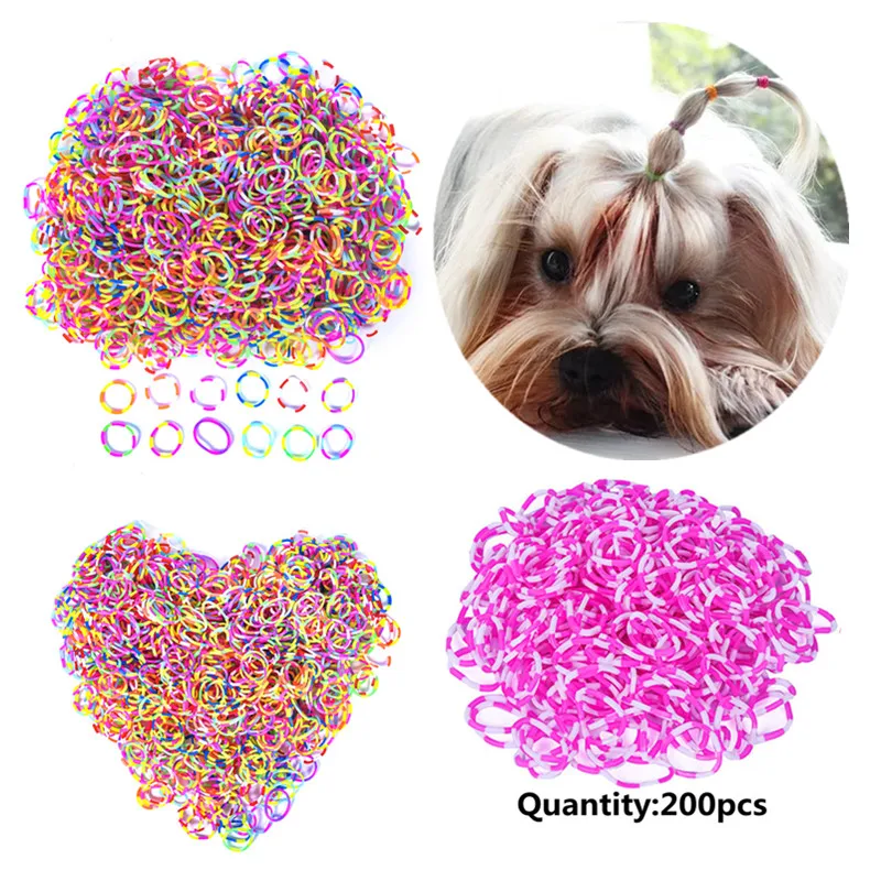 200pcs Pet Dog Grooming Rubber Band Pet Accessories Colorful Pet Supplies Elastic Pet Hair Product Hairpin Hair Accessory