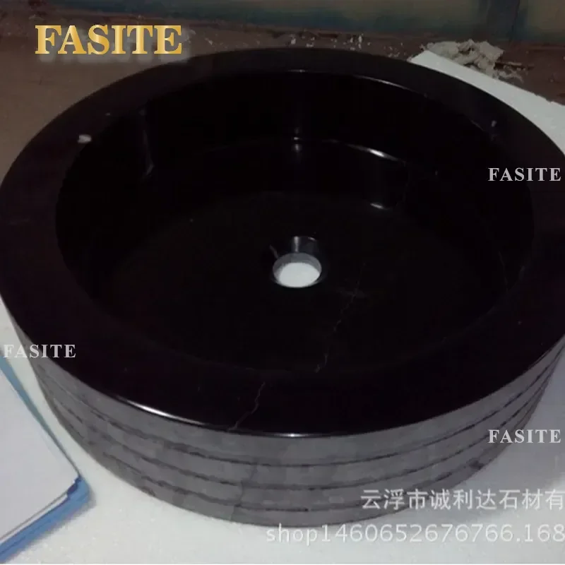 Black Golden Sand Stone Basin Light Luxury Striped Washbasin Hotel Clubhouse Bathroom Sink Elegant Design Durable