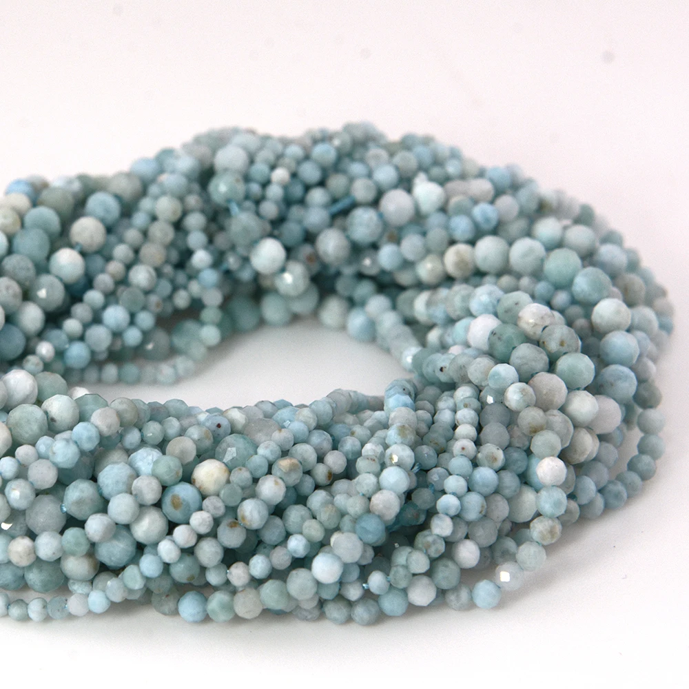 2/3/4mm Larimar / Pectolite Faceted Round Beads For Jewelry Making Natural Gemstones DIY Necklace Bracelets Earrings