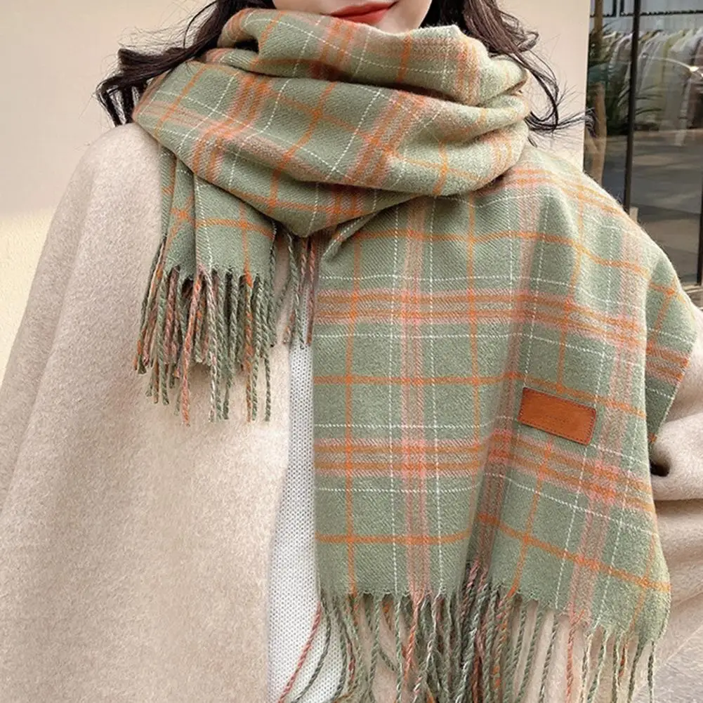 Women Scarf  Tassel   Thermal Scarf Women Winter Plaid Print Long Warm Shawl