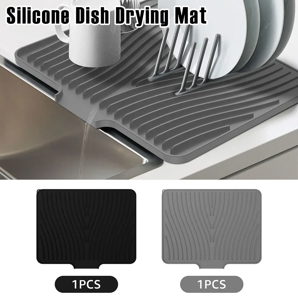 Silicone Dish Drying Mat Efficient Drain Pad 40x33x1.5cm Nonslip Kitchen Dish Drainer Pad with Raised Drain Lip for Home Counter