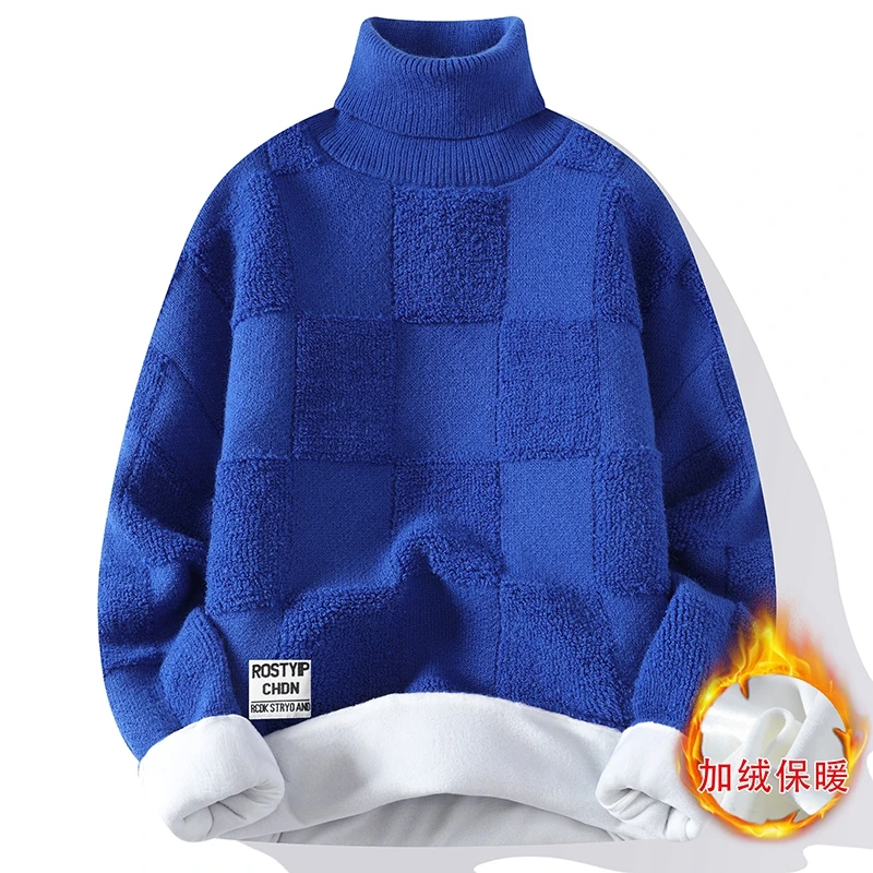 New high-quality sweaters for men in autumn and winter, thickened warm mink fleece bottoms, handsome students' half high collar