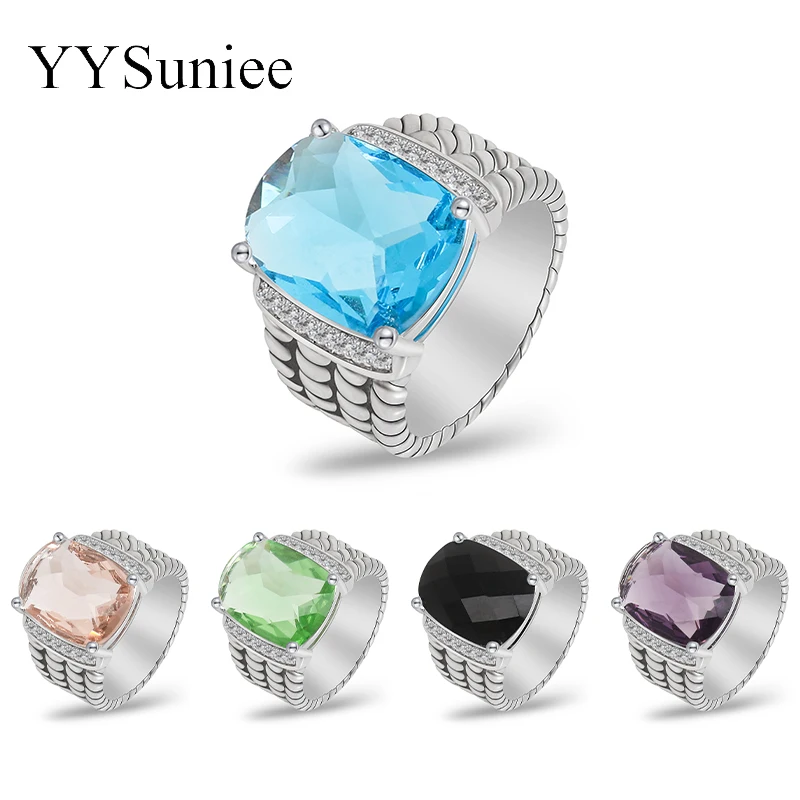 

YYSuniee Multi-layer Staggered Twist Copper Rope Rings Inlay Multicolor Zircon Stone for Women Men Vintage Elegant Jewelry