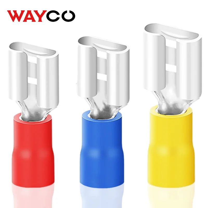 50PCS 6.3mm Spade Crimp Terminals Electrical Wire Connectors Faston Insulated Female For Quick Connection Cables Splice Plugs