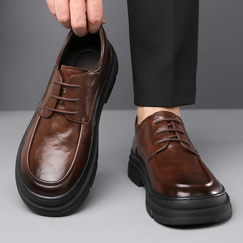 

Мужские туфли дерби из искусственной кожи на толстой подошве, профессиональная классическая деловая официальная мужская обувь