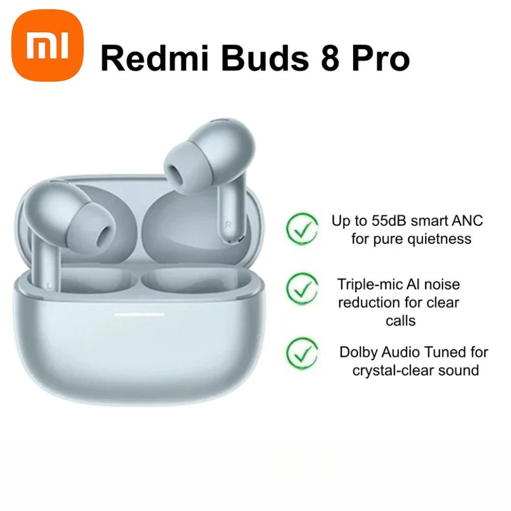 Écouteurs TWS Xiaomi Redmi Buds 8 Pro, 3 micros AI, réduction de bruit active 55 dB, Bluetooth 5.4, 35 heures d'autonomie, écouteurs Mi