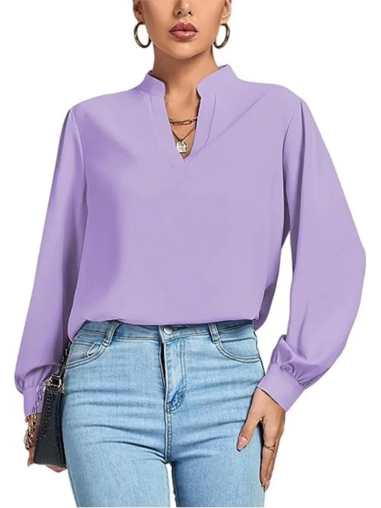 

2024 Autumn New Women's Clothing Solid Color Sexy V-neck Shirt Button Long Sleeved Loose Shirt Casual Comfortable Top