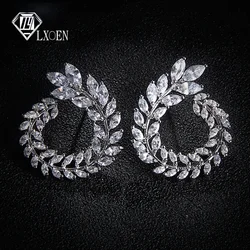 LEXON Luxury Olive Branch Cubic Zirconia Stud Earrings For Women White Gold Color Trendy Brand Earrings Brincos Gift E119