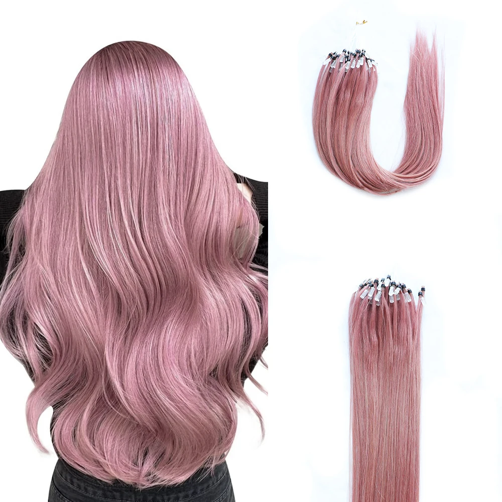 

Dirty Pink Micro Link Hair Extensions 50 Strands Micro Bead Extensions Colorful Green for Cosplay Human Hair