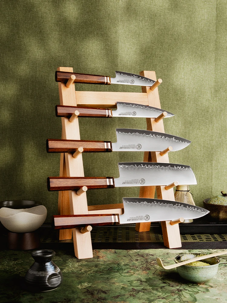 Grandsharp 1-6-teiliges Küchenmesser-Set ZDP-189 Stahlkern 3-lagiger Verbundstoff Afrikanisches Mkuruti-Holz & Messinggriff 1-5-teiliges Messer-Set