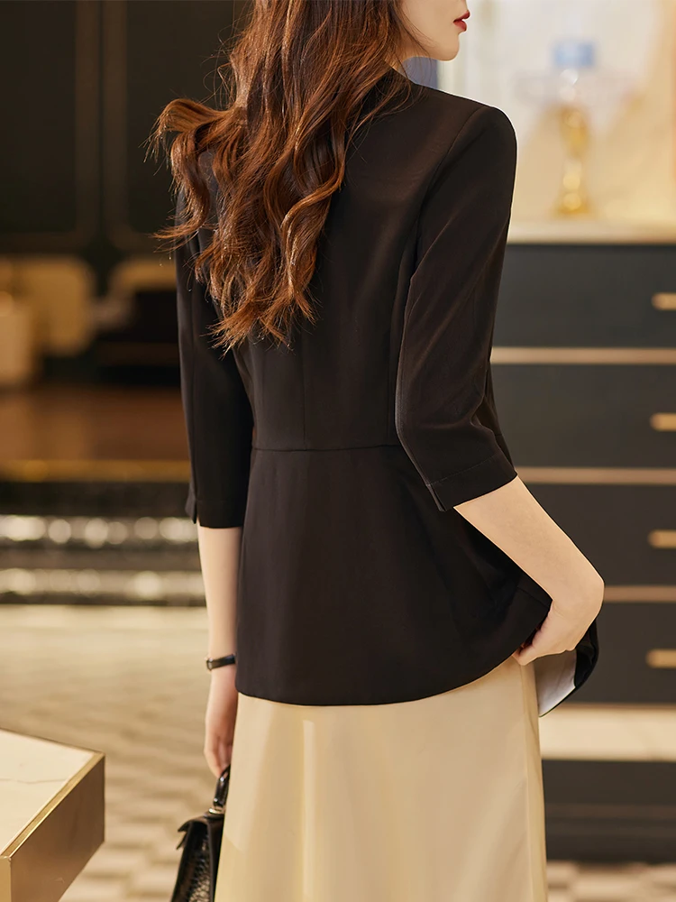 Summer Spring Fashion Women Blazer Ladies Black White Stripe Single Button Half Sleeve Female Formal Jacket Coat women clothing