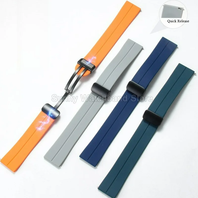 Lightweight Silicone Watch Strap 20 22mm Magnetic Folding Clasp Quick Release for Samsung Galaxy Watch Tudor IWC Citizen Timex