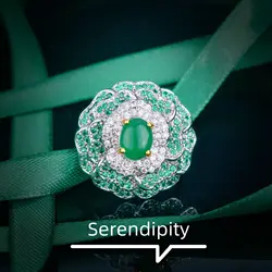 Fashion Retro Micro Inlay Zircon Imitated Emerald Green Chalcedony Rings Flower Shape Ring Banquet Party Jewelry For Women