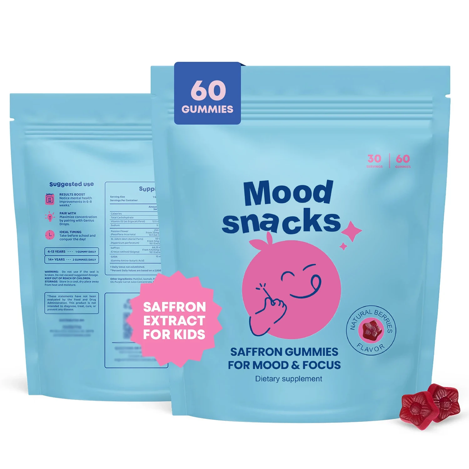 Saffron Gummies for a Calm and Relaxed Mood*, Brain Support & Kids Focus Gummies Saffron Supplement with GABA, Passion Flower