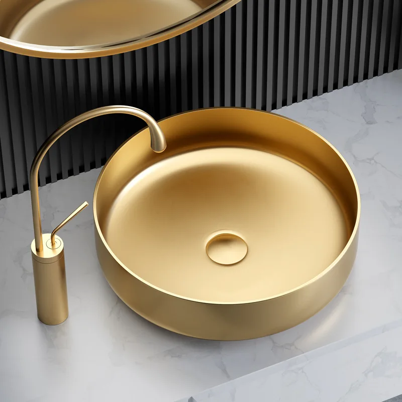 Thin edge stainless steel countertop basin integrated gold wash basin bar bathroom wash basin black