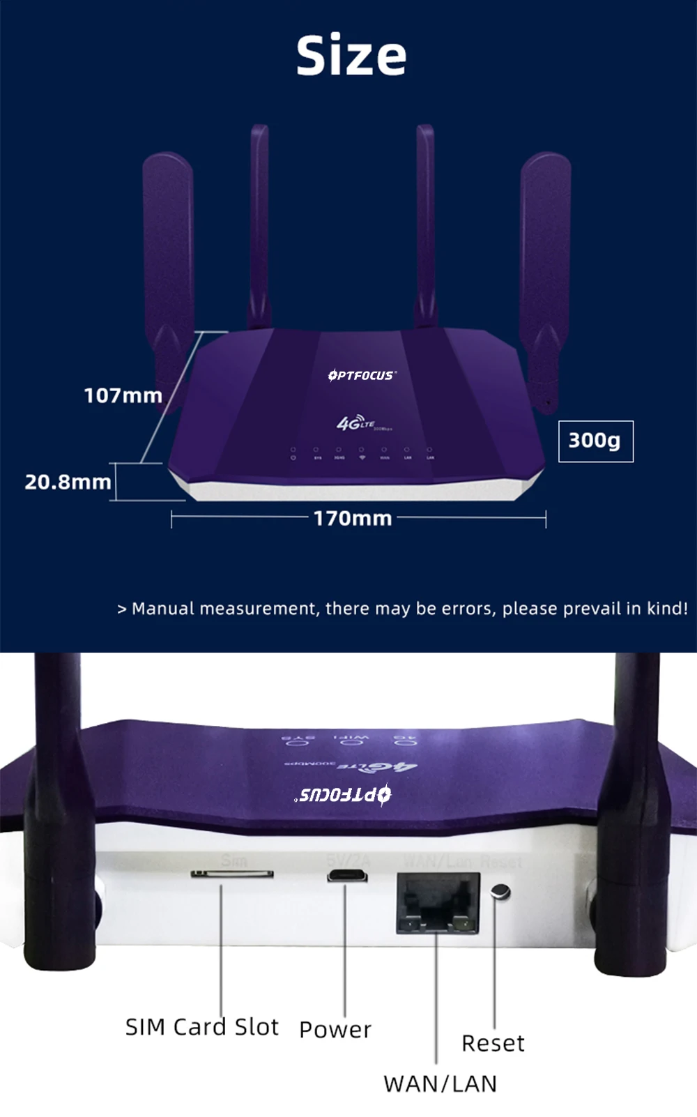 OPTFOCUS Fast 4 Antennas Good Signal Wide Coverange 4 WAN LAN Ports High Speed Router 3G 4G SIM Mobile Router