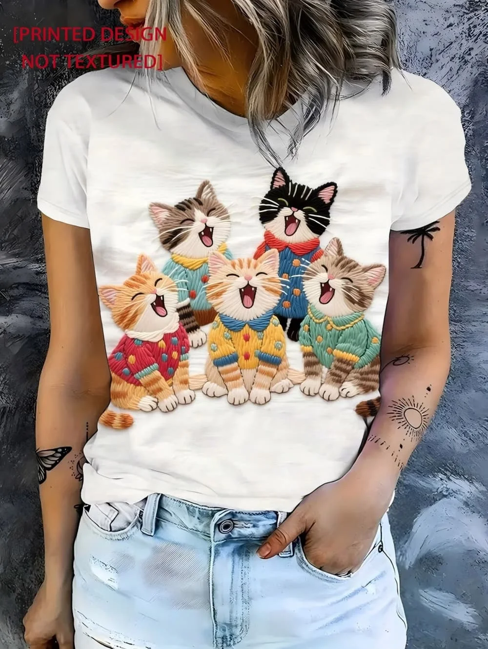 Funny Cat Pattern Women's T-Shirt Cute Animal 3D Print T-Shirts Summer Fashion Casual Street Tees Short Sleeves Round Neck Tops