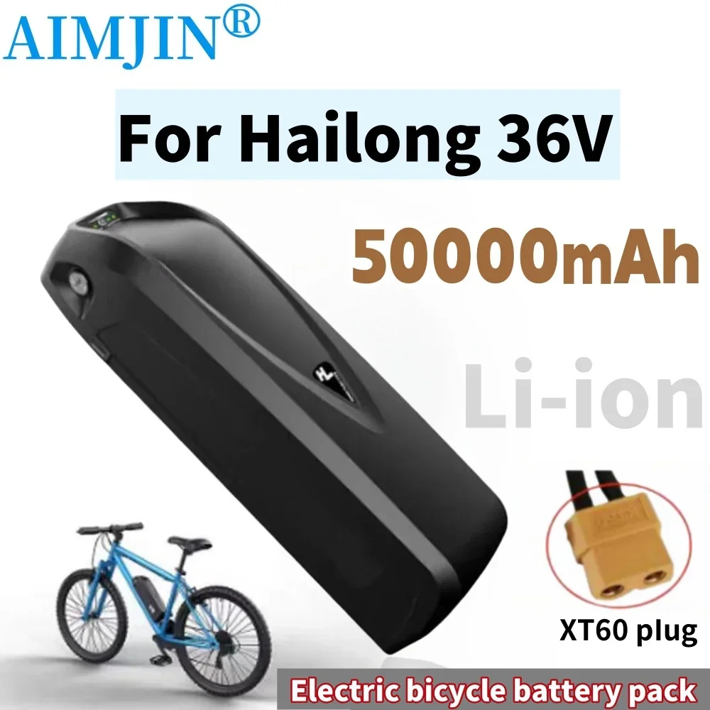 

100% New 36V 50000mAh High capacity For Hailong bike Battery with BMS Powerful 18650 Lithium Battery Pack