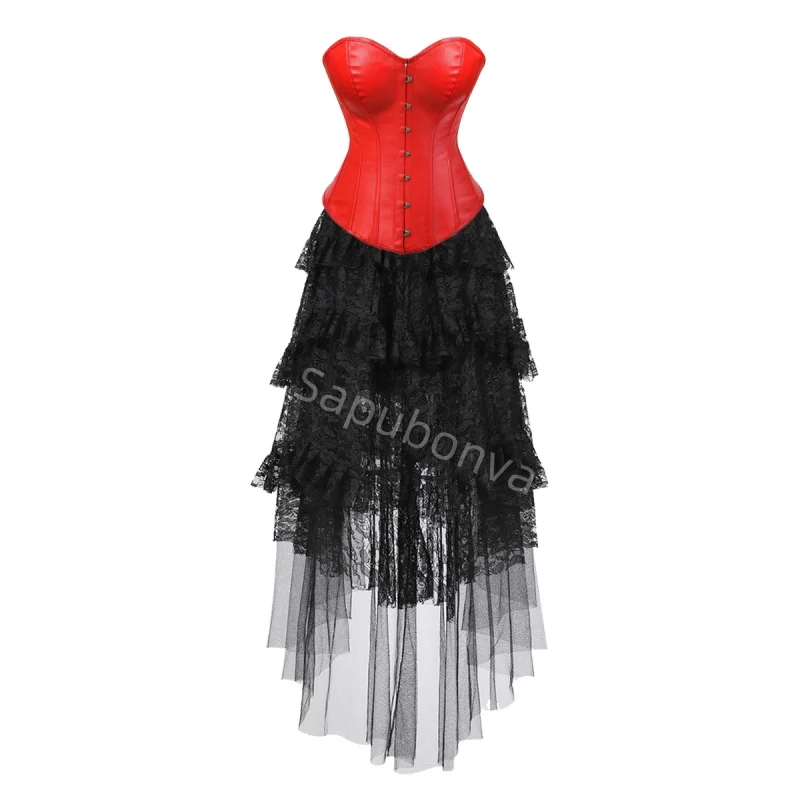 

Corset Dress Costume Tutu Skrits Set With Lace Bustier Costume Party Sexy Burlesque Ladies Outfit Plus Size Gothic Halloween Red