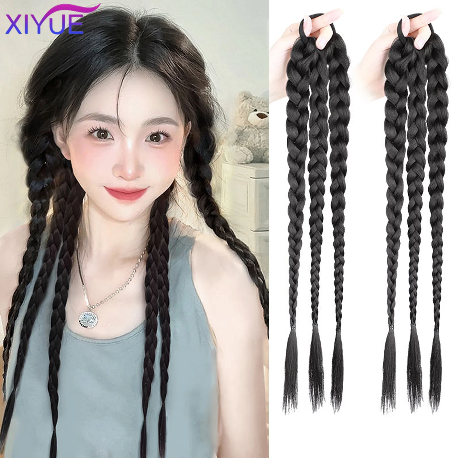 

XIYUE Synthetic Boxing Braids Ponytail For Women Elastic Twist Braid Rope Rubber Band Hair Accessories Heat Resistant False Ha ﻿