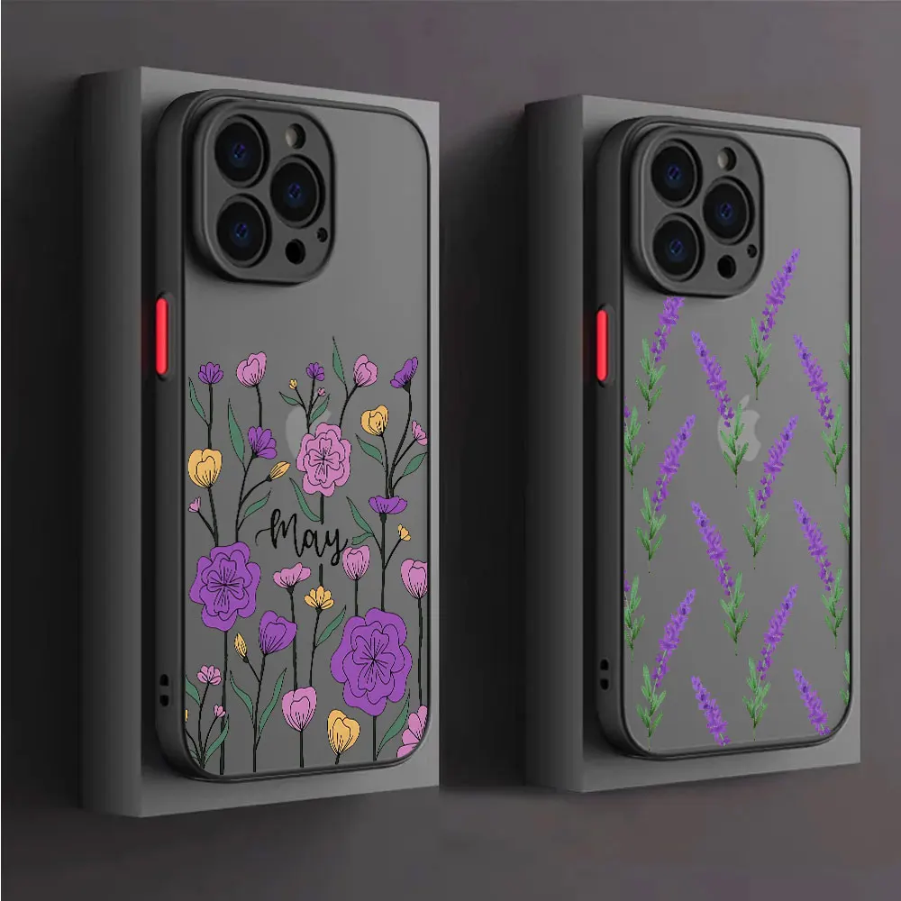 Phone Case for Apple iPhone XR XS Max 12 7 8 Plus 13 Mini 11 Pro 15ProMax 14 Pro SE Back Luxury Lavender flowers Matte Cover