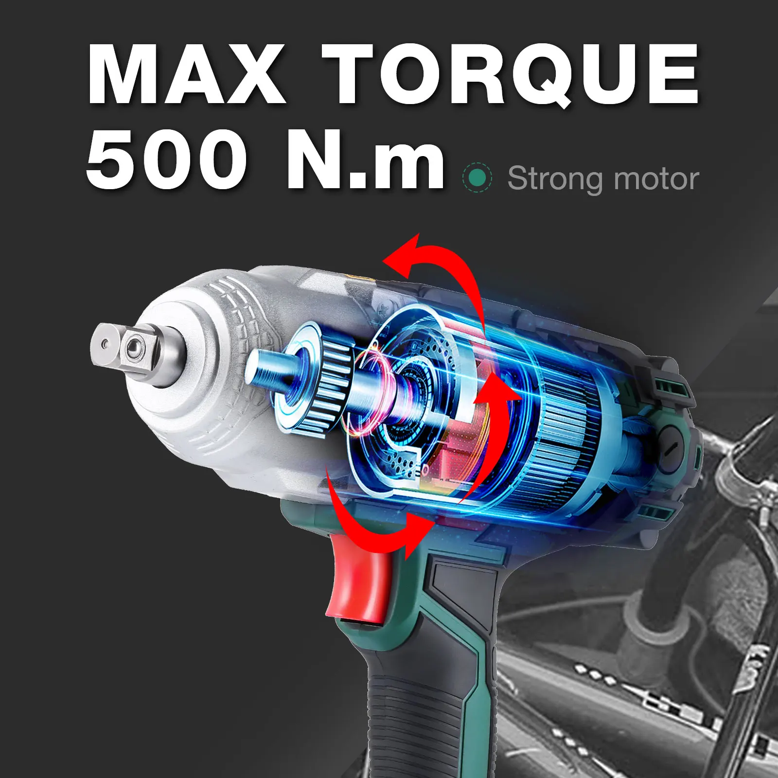 Imagem -05 - Chave Elétrica do Impacto para o Reparo do Carro 550w 500nm Torque Máximo 12 Polegada Cabo de Borracha 2m Chaves do Soquete do Carro Caixa de Bmc Alimentação ca