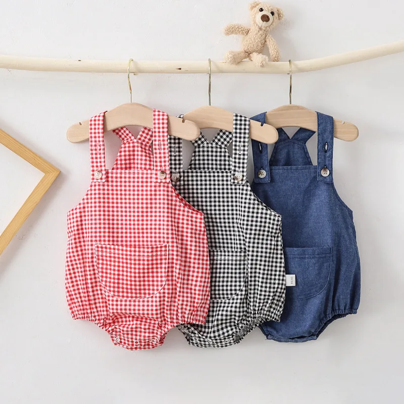 

Baby Triangle Bag Fart Suspender Pants Spring and Autumn New Korean Version of The One-piece Romper Men and Women Baby Plaid Ove