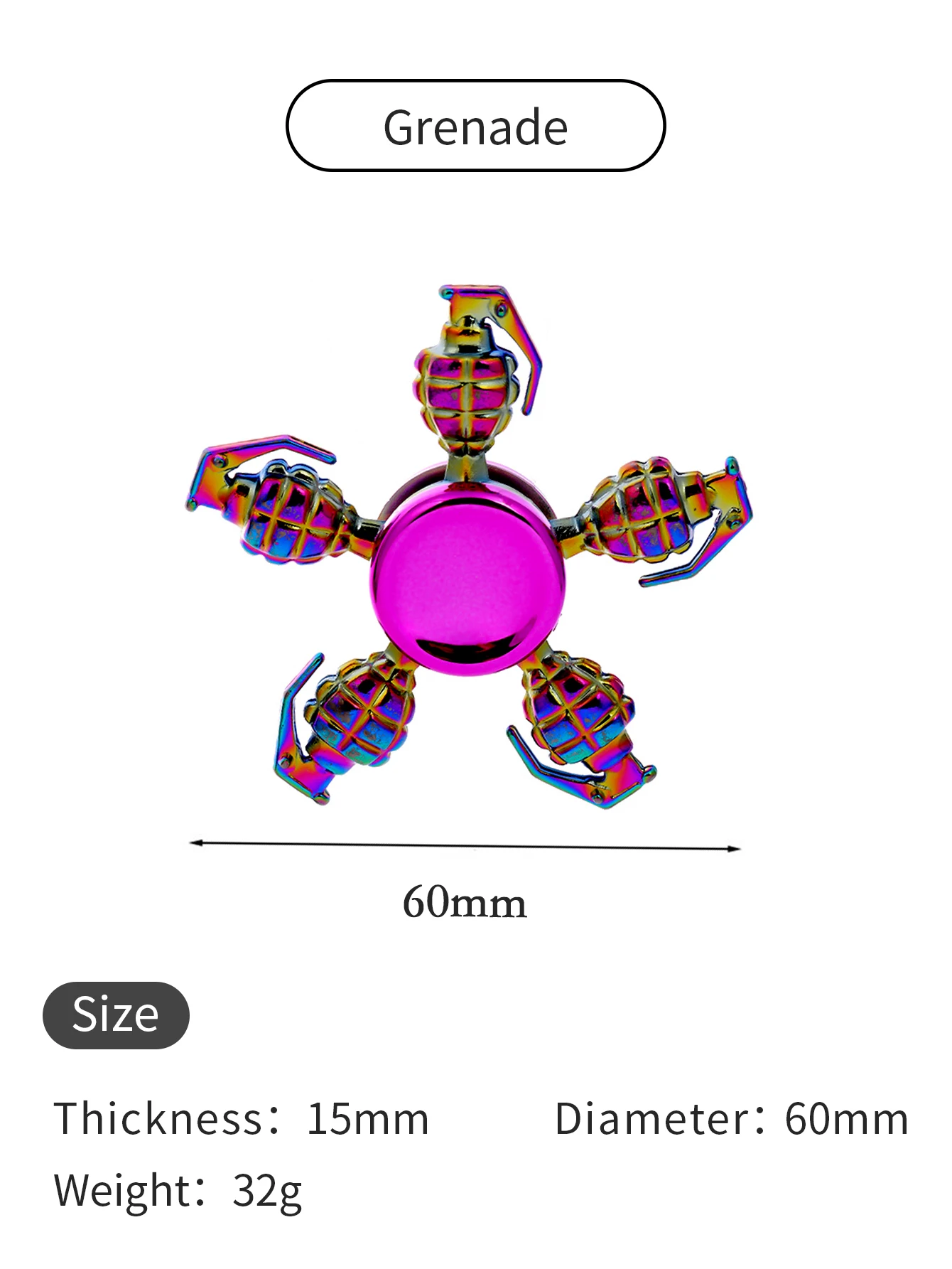 Fidget Spinner coloré en alliage de Zinc, jouet en forme de Grenade à main, soulagement du Stress au bureau, jeu de divertissement et de loisirs amusant