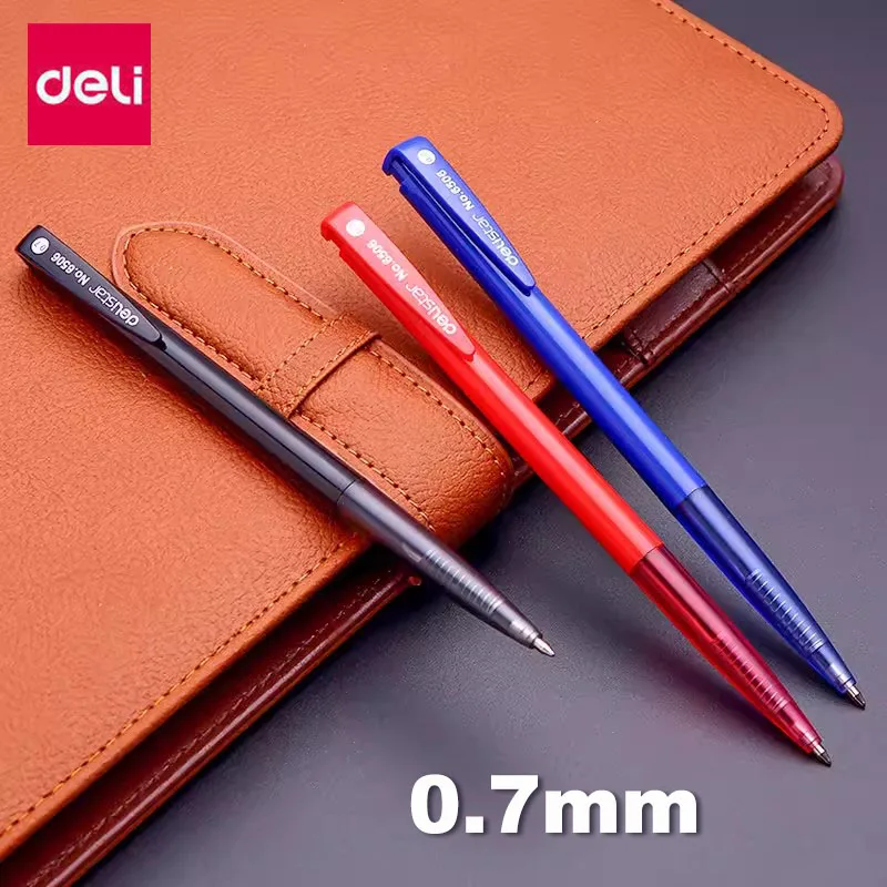 Deli-Juego de bolígrafos de tinta negra, azul y roja, suministros de papelería para estudiantes, examen de escritura, firma, regalo para niños, 6/12 piezas, 0,7mm