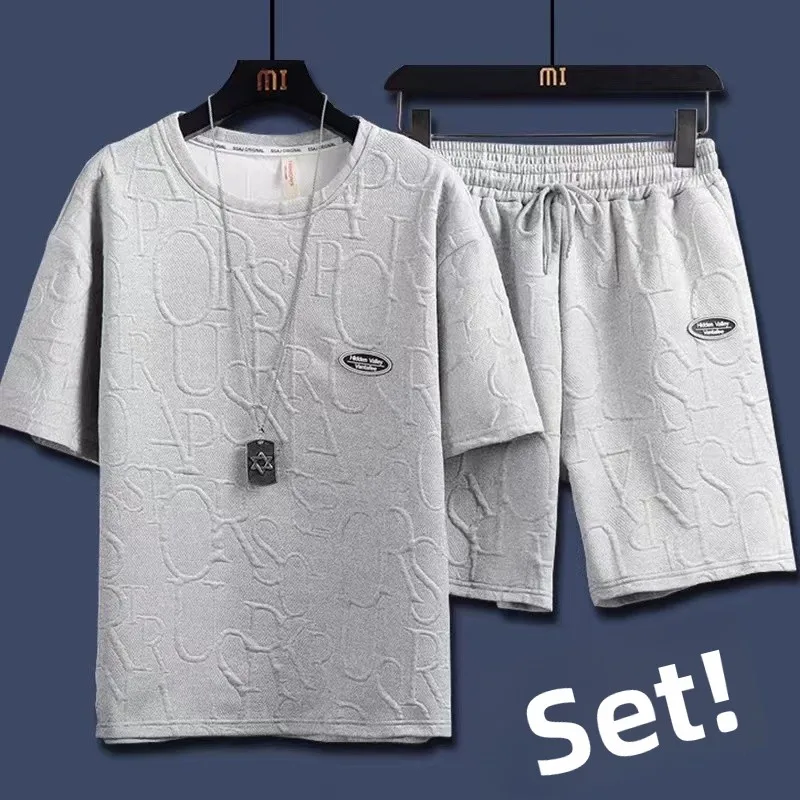 

Casual Sportswear Set for Men Short Sleeve T-Shirt And Shorts Two-Piece Summer Trendy Brand Teenage Five-Quarter Pants