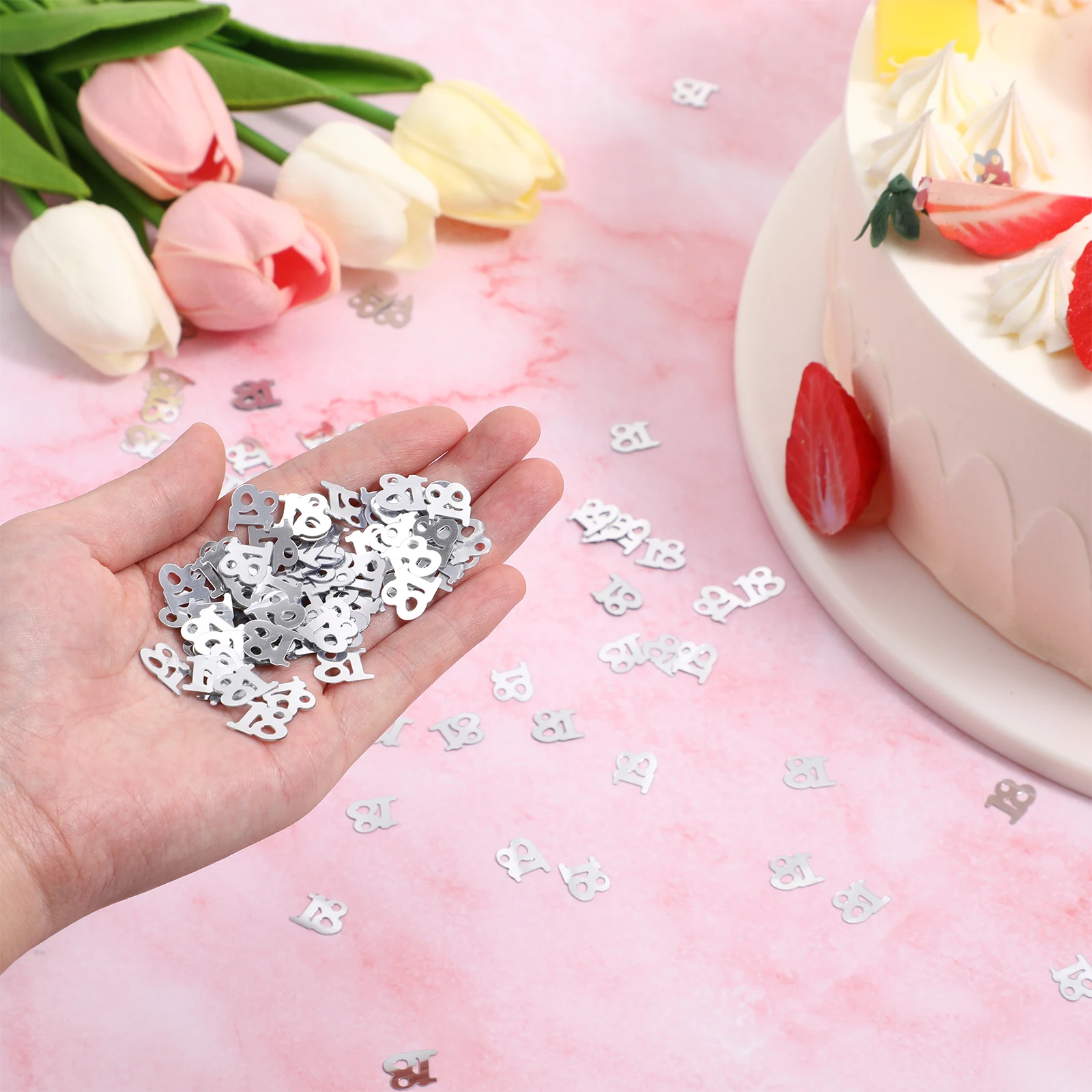 

600pc Plastic Number Confetti Birthday Party Wedding Festival Decor Table Glitter Shiny Flame Retardant Smooth Silver For Diy