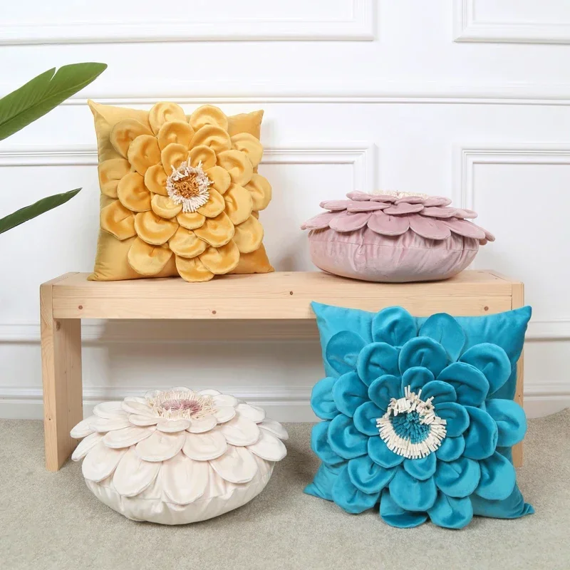 45x45cm Classic Style 3D Flower Cushion Cases,Handmade Decorative Throw Pillow Covers for Couch Sofa Bedroom Living Room