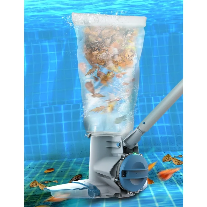 Rechargeable Heavy Duty Pool Leaf Vacuum, 62GPM Powerful Suction, Standard and Fine XL Filter Bags, Commercial Power Vac