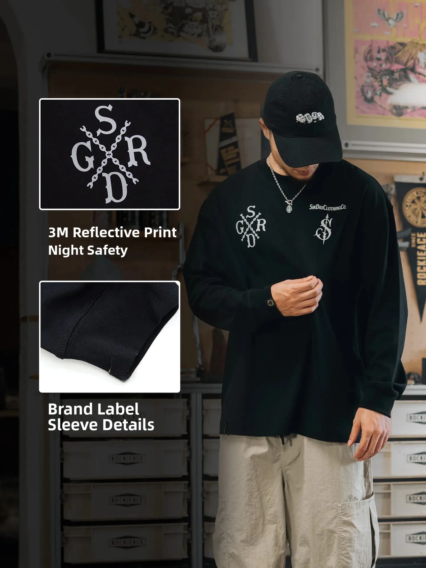 Sun Protection Quick Dry Tech Fabric T-Shirt Reflective Logo Print Casual Long Sleeve Unisex T-Shirt for Outdoor Activities