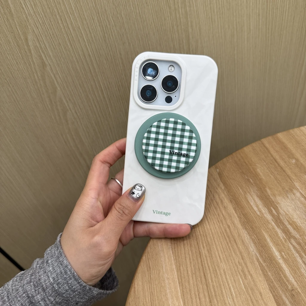 

Ретро морщинистый узор с зеленой сеткой и держателем, чехол для телефона с магнитной беспроводной зарядкой для iPhone 16, 15, 14, 13 Pro Max