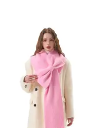 Niche-Plush Soft Bow Wool Scarf para mulheres, Thick Neck Warmth, rosa, versão coreana, Designer, Inverno, Novo, 2023