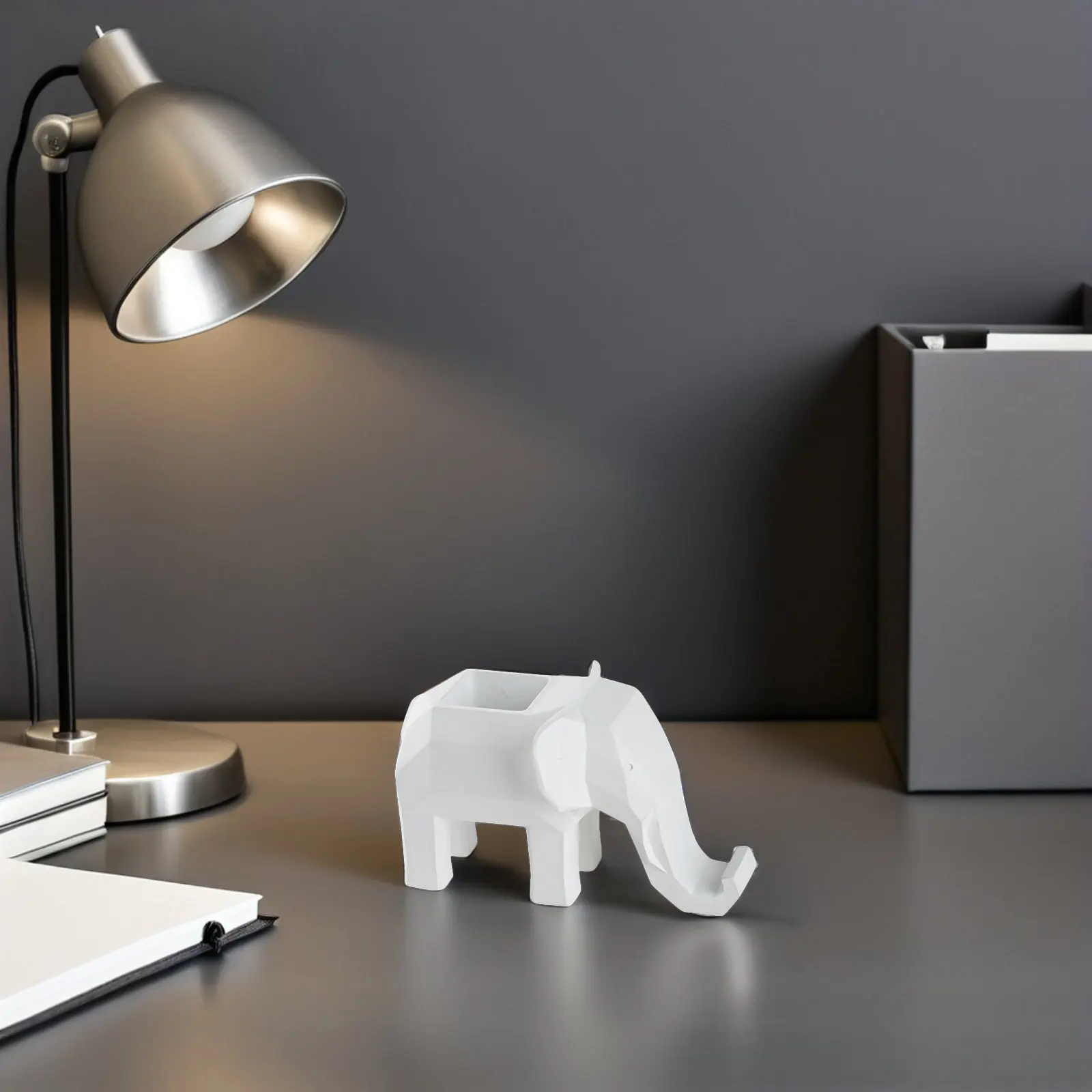

Geometric Elephant Resin Pen Holder Desk Organizer with Phone Stand Pencil Cup Marker Container Desktop Storage for Women