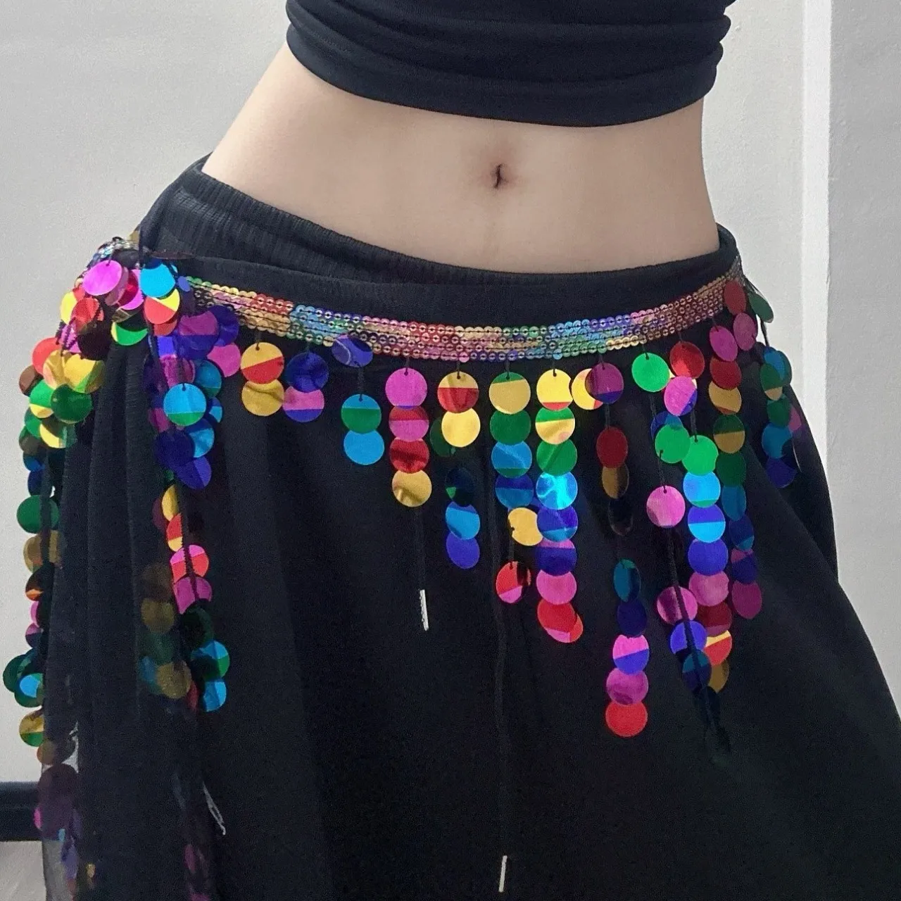 Bauchtanz-Taillenkette, Damen, orientalischer Tanz, Übungstuch für die Taille, Performance-Hüfttuch, mit Pailletten, Hüfttuch für Bauchtanz – Detail 4