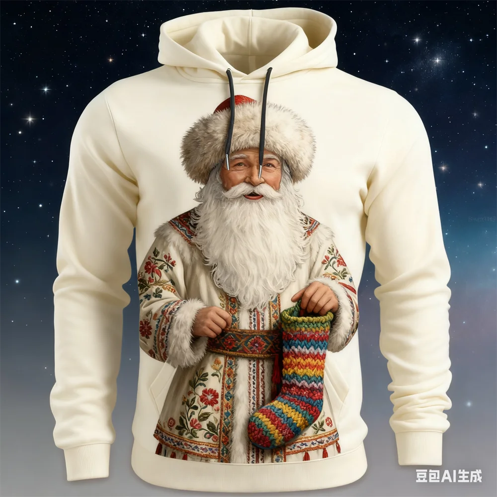 Christmas Autumn Men's Hoodie Fun Santa Claus pattern print man y2k clothing hoodies for man Winter new in hoodies & sweatshirt