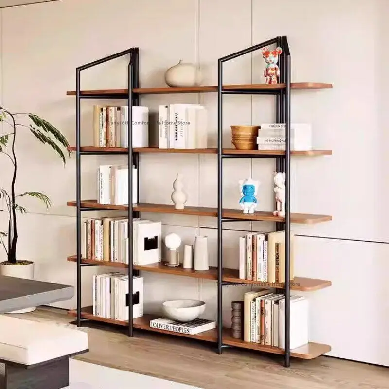 Italienisches minimalistisches Bücherregal aus Eisen und Massivholz, kreatives Figuren-Display-Regal, offene Trennwand, mehrschichtige Aufbewahrungsmöbel FYBC