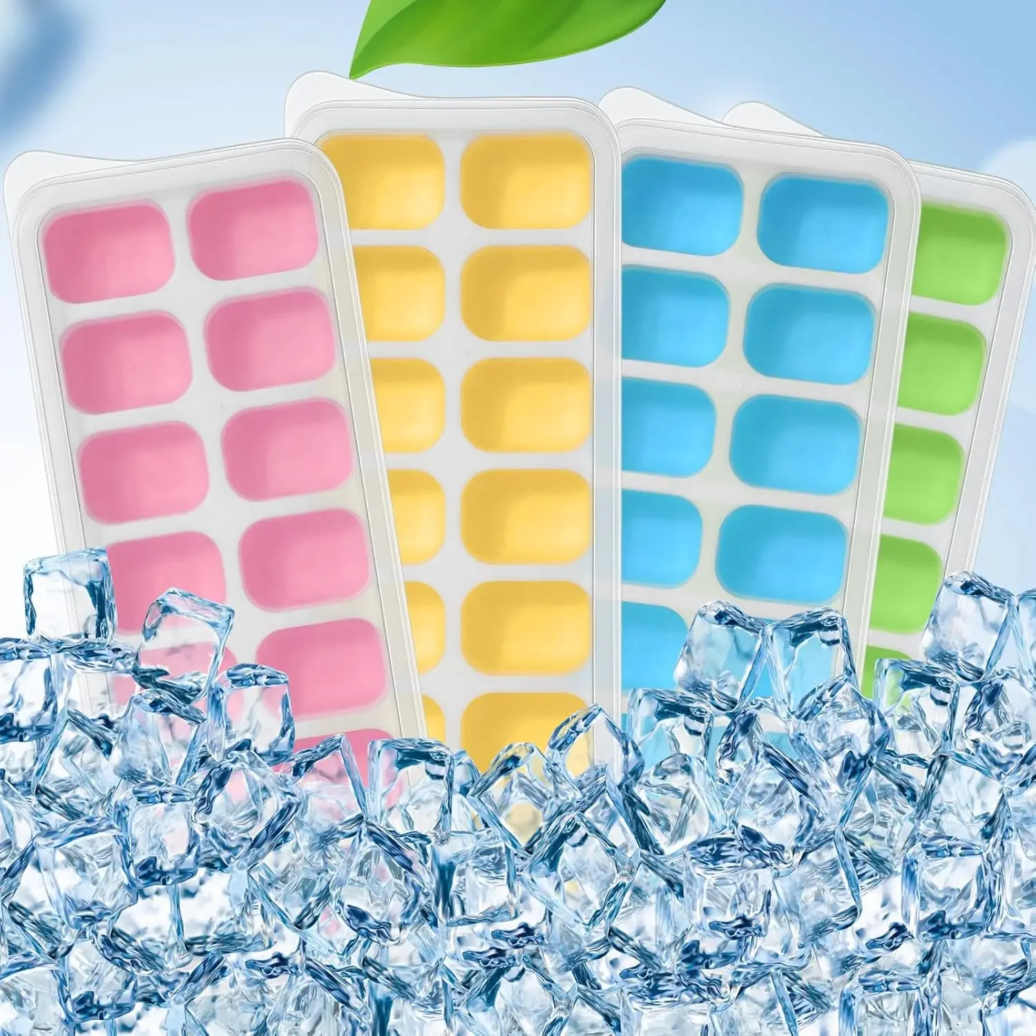 Kit 14 Formas Silicone Para Gelo Com Tampa Reutilizável Fundo Retangular Cozinha Moderna