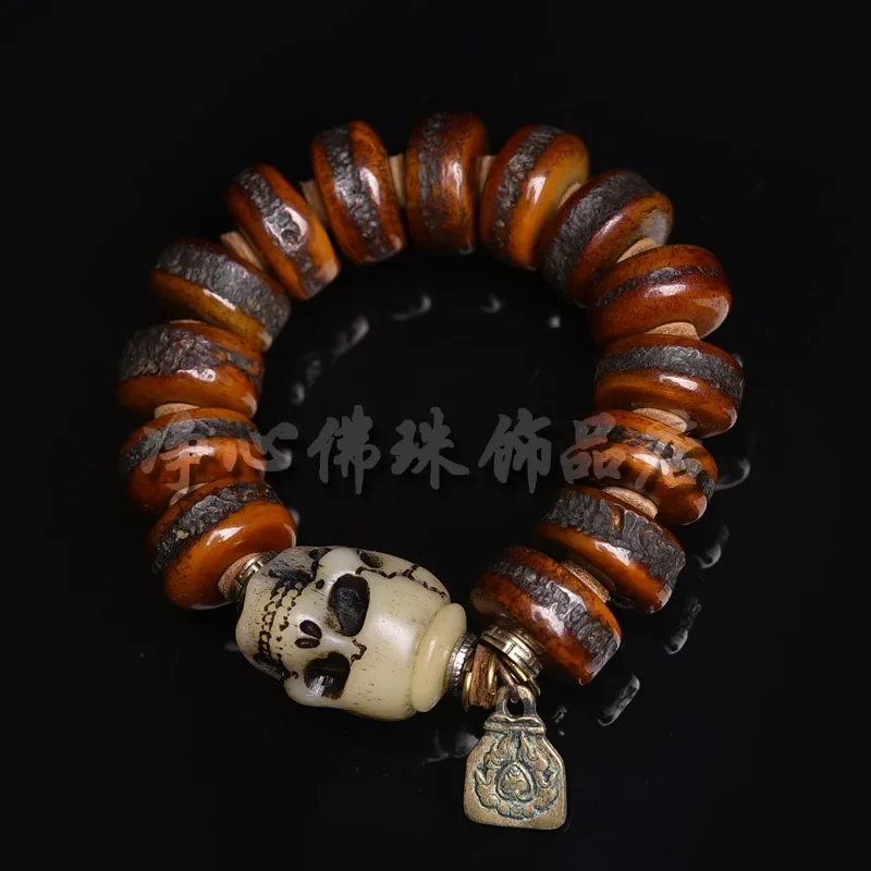 可決 新品 細工彫りチベットヤクの骨 サイコロブレスレット 超希少108 