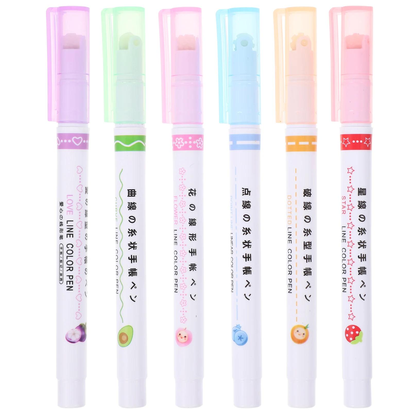 

6pcs Roller Pens Multi-color Fine Tip Markers Curve Pattern Drawing Paint Supplies Portable Household Craft School Project