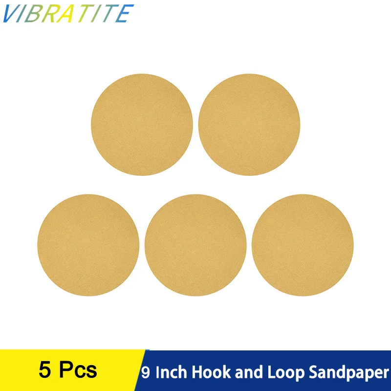 

9 Inch Yellow Hook and Loop Sandpaper 5 Pcs Aluminum Oxide Orbital Sander Sandpaper for Woodworking Automotive Metal Polishing